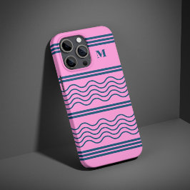 Monogramm für blaue und rosa Streifen iPhone 16 Pro Hülle