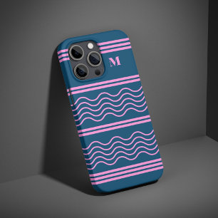 Monogramm für blaue und rosa Streifen iPhone 16 Pro Hülle