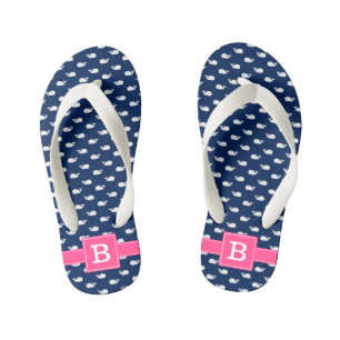 Monogramm für blaue und rosa Whalen Square Kinderbadesandalen