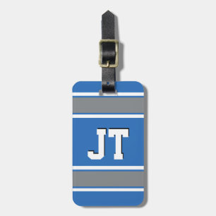 Monogramm für blaue und silberne Sportstreifen Gepäckanhänger