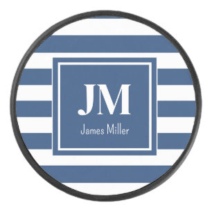 Monogramm für blaue und weiße Streifen Eishockey Puck