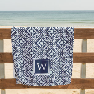 Monogramm für blaue und weiße Streifen Strandtuch