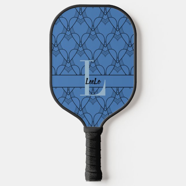 Monogramm für blaues Herz und Name benutzerdefinie Pickleball Schläger (Vorderseite)