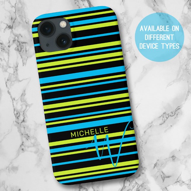 Monogramm für blaugrüne Streifen Case-Mate iPhone Hülle (Von Creator hochgeladen)