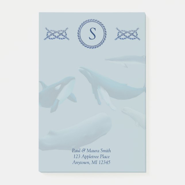 Monogramm für Blauwale mit Name und Adresse Post-it Klebezettel (Vorderseite)