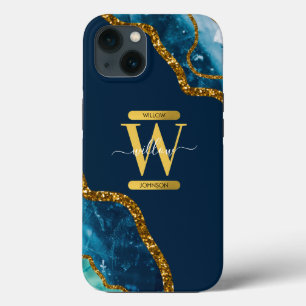Monogramm für Blue & Gold Agate Geode Case-Mate iPhone Hülle