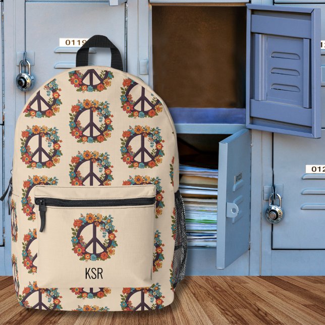 Monogramm für Bohemische Ruhe und Blume Bedruckter Rucksack (Von Creator hochgeladen)