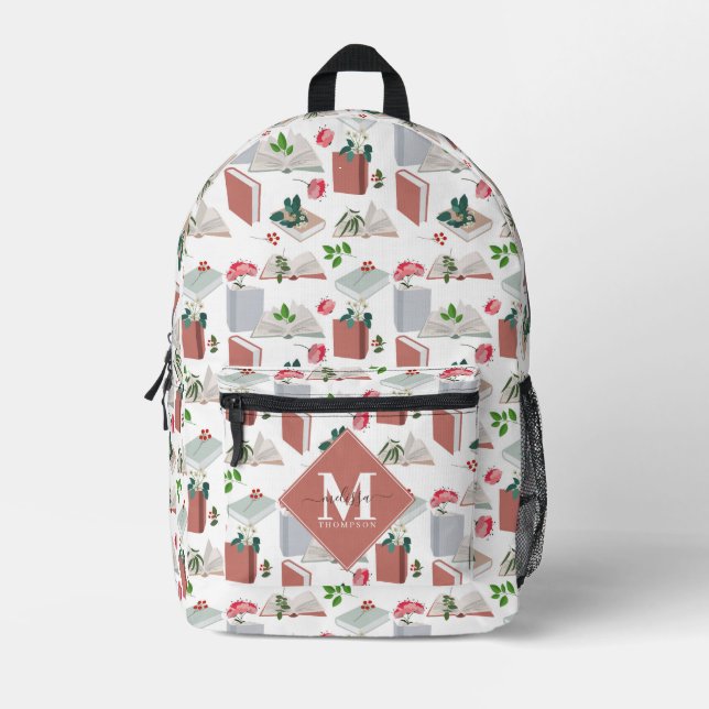 Monogramm für botanische Bücher und Bibliotheksles Bedruckter Rucksack (Vorderseite)