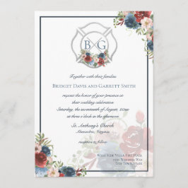 Monogramm für Burgunder und Blumenflora-Feuerwehre Einladung