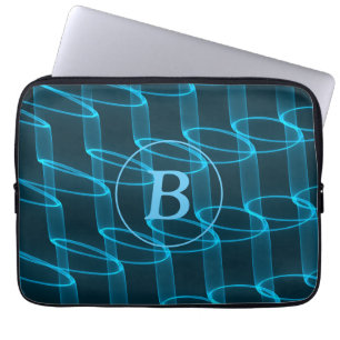 Monogramm für coole Abstrakte blaue Neonwache Laptopschutzhülle