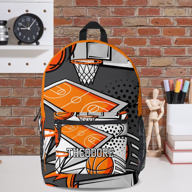Monogramm für coole Cartoon-Basketballelemente Bedruckter Rucksack (Von Creator hochgeladen)
