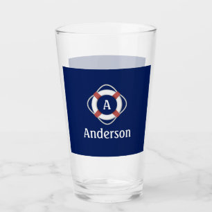 Monogramm für das blaue Nautikleben Glas
