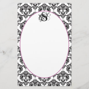 Monogramm für das Flachband-SchwarzDamast-Monogram Briefpapier