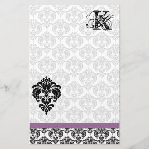 Monogramm für das Flachband-SchwarzDamast-Monogram Briefpapier