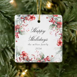 Monogramm für das klassische Holiday Berries-Foto Keramikornament