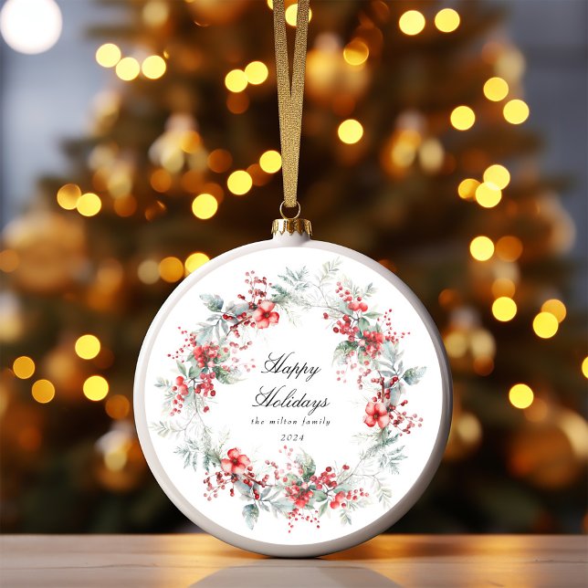 Monogramm für das klassische Holiday Berries-Foto Ornament (Von Creator hochgeladen)