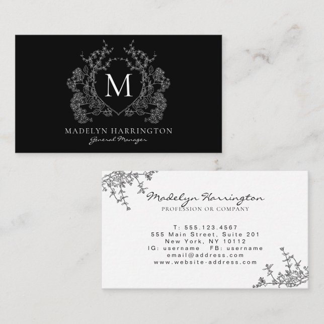 Monogramm für das moderne Schwarzweiß-Wappen Visitenkarte (Vorne/Hinten)