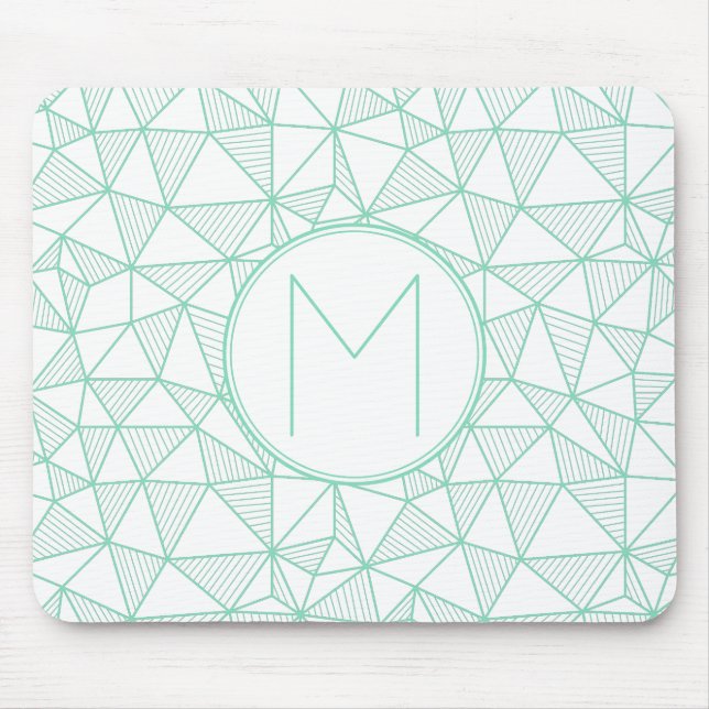 Monogramm für das Muster Minze und Weiß Modernes g Mousepad (Vorne)
