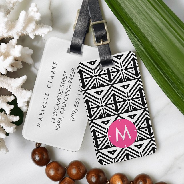 Monogramm für das Muster Schwarz-Weiß-Geometrie Gepäckanhänger (Von Creator hochgeladen)