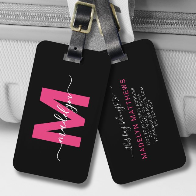 Monogramm für den Anfangsnamen des benutzerdefinie Gepäckanhänger (Custom Traveler Pink Initial Name Monogram Luggage Tag)