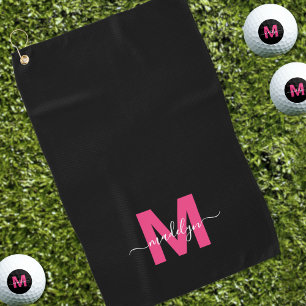 Monogramm für den Anfangsnamen Schwarz-Rosa Golfhandtuch