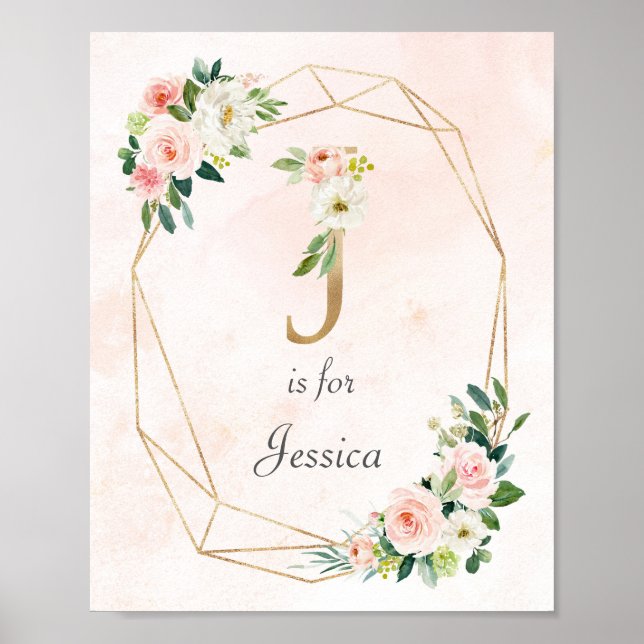 Monogramm für den Baby-Name Gold und Rosa Roses Poster (Vorne)