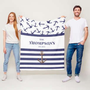 Monogramm für den blauen Anker des Hochzeitstichs Fleecedecke