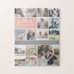 Monogramm für den Familiennamen | 15 FotoCollage Puzzle<br><div class="desc">Dieses einzigartige Puzzle mit 15 quadratischen Fotos, die in einer Rastercollage angeordnet sind, mit anfänglichen Monogrammen, Familiennamen und einem schönen Angebot. Behalt das Angebot so, wie es ist, oder ändere an deiner benutzerdefinierten Beschriftung. Alle Farben können geändert werden, inklusive dem "Grün" Banner, der Ihren Familiennamen und Ihre Monogramme zeigt. Zeigen...</div>