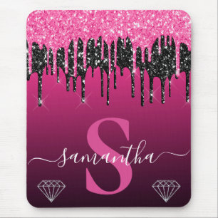 Monogramm für den Glitzer "Hot Pink & Black Drilli Mousepad