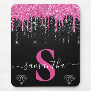 Monogramm für den Glitzer "Hot Pink & Black Drilli Mousepad