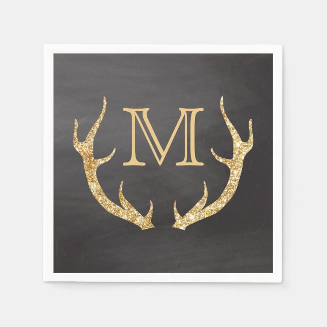 Monogramm für den Gold Glitzer Deer Antlers Serviette (Vorderseite)