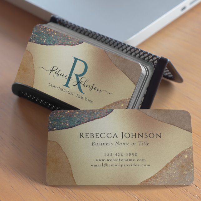 Monogramm für den Gold-Glitzer Visitenkarte (Gold business card with blue monogram. )