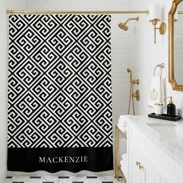 Monogramm für den griechischen Schlüsselnamen Schw Duschvorhang (Von Creator hochgeladen)