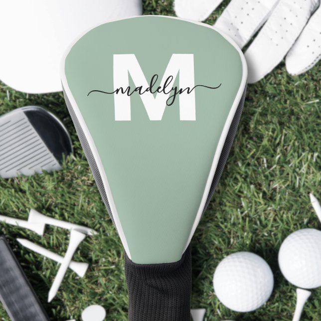 Monogramm für den grünen Anfangsnamen des benutzer Golf Headcover (Custom Sage Green Initial Name Monogram Golf Head Cover)