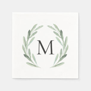 Monogramm für den grünen Olive-Branntwein Serviette