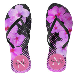 Monogramm für den heißen rosa Hibiskus Flip Flops
