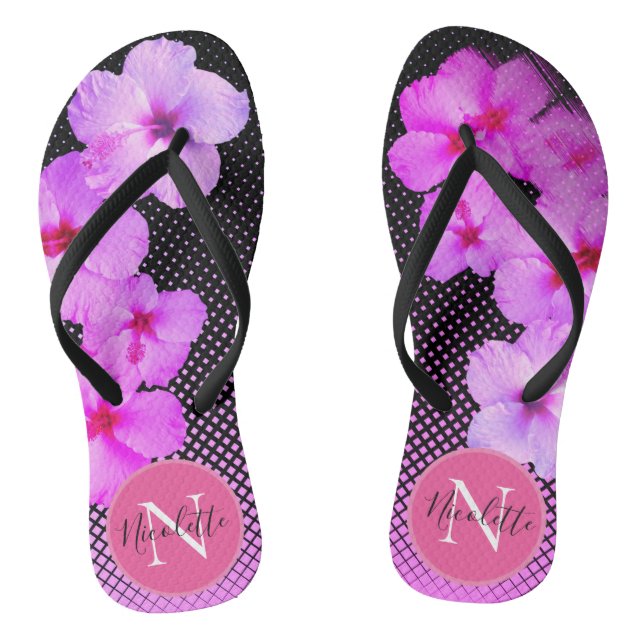 Monogramm für den heißen rosa Hibiskus Flip Flops (Fußbett)