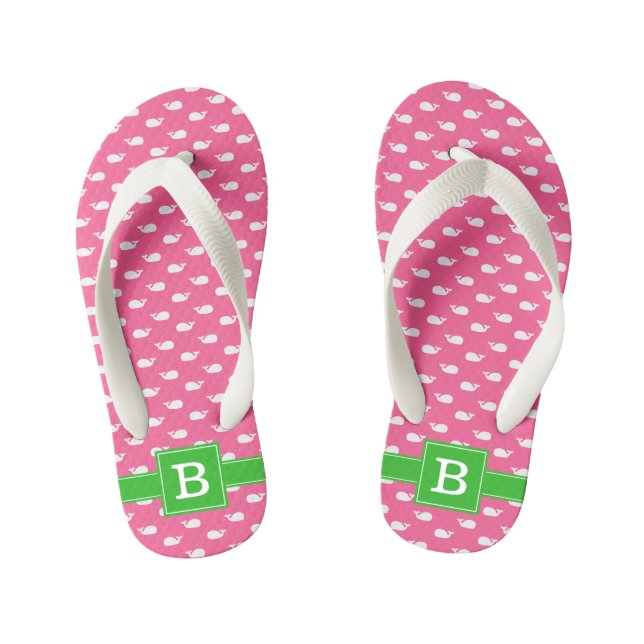 Monogramm für den Hot Pink und den grünen Whalplat Kinderbadesandalen (Fußbett)