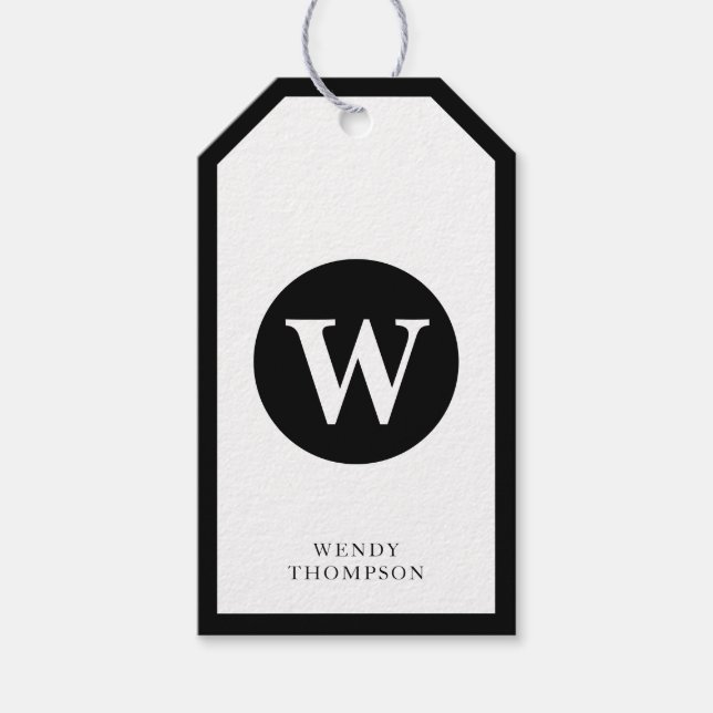 Monogramm für den Minimalistischen Kreis Schwarz/W Geschenkanhänger (Vorderseite)