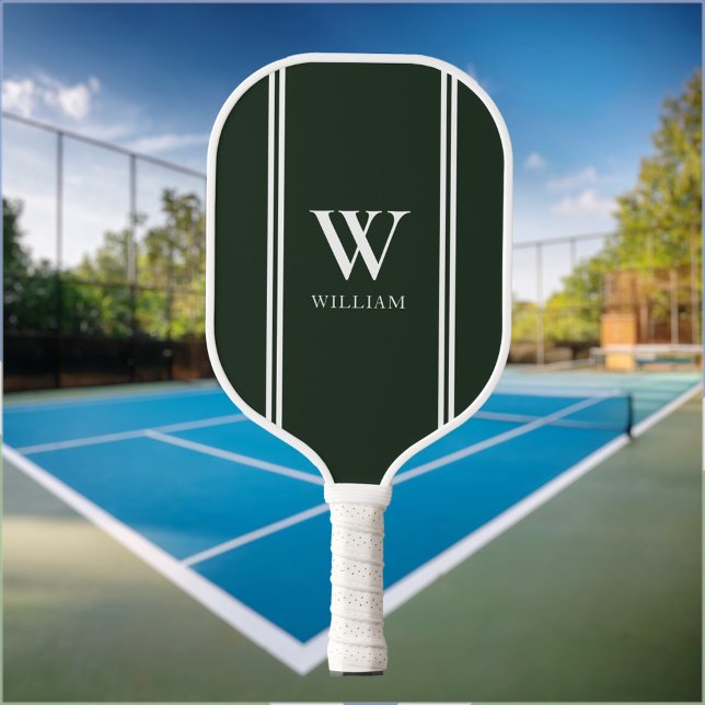 Monogramm für den modernen grünen Anfangsnamen Pickleball Schläger (Von Creator hochgeladen)