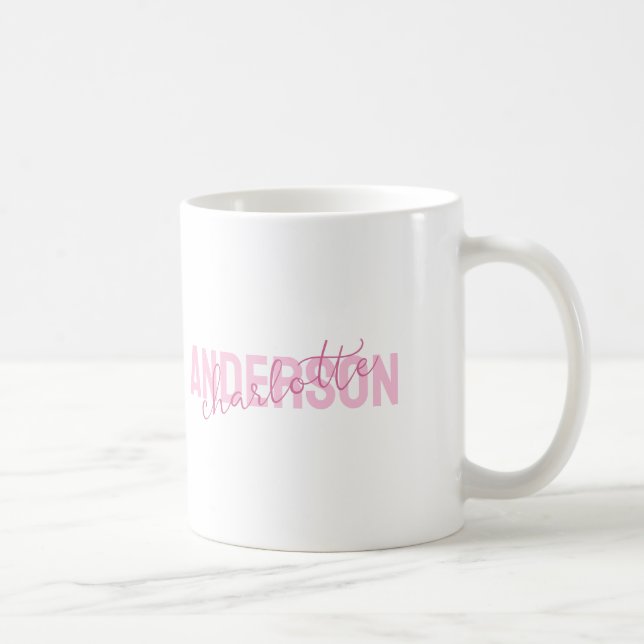 Monogramm für den modernen rosafarbenen Personalis Kaffeetasse (Rechts)