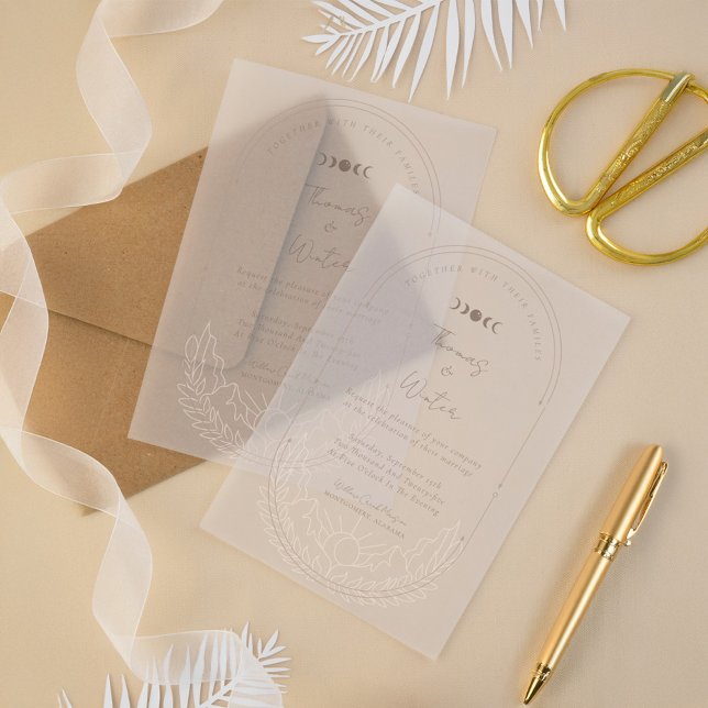 Monogramm für den Mond und die Sterne (Minimal Celestial Holistic Moon & Stars Monogram Vellum Invitations)