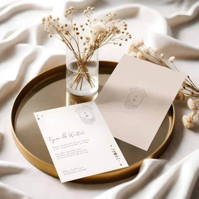 Monogramm für den Mond und die Sterne Einladung (Minimal Celestial Holistic Moon & Stars Monogram Invitation)