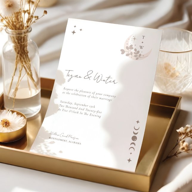 Monogramm für den Mond und die Sterne Einladung (Minimal Celestial Holistic Moon & Stars Monogram Invitation)