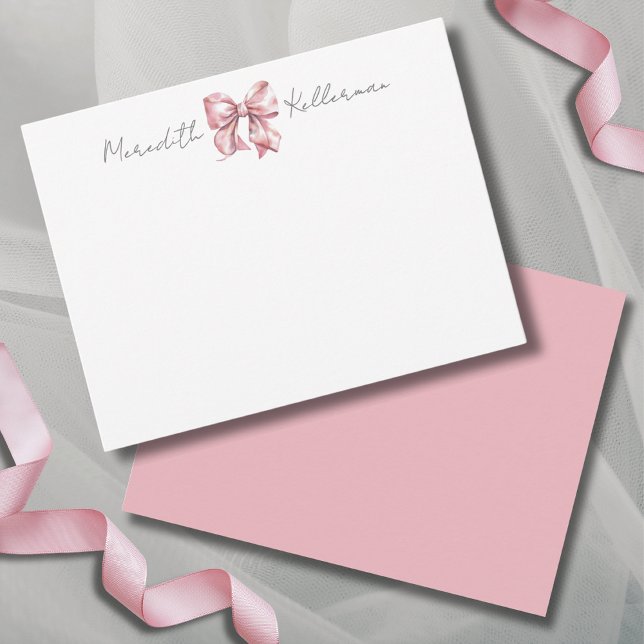 Monogramm für den personalisiert rosa Bogen Mitteilungskarte (Personalized Pink Bow Name Monogram Note Card)