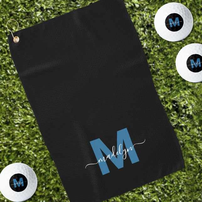 Monogramm für den personalisierten blauen Anfangsn Golfhandtuch (Personalized Blue Initial Name Monogram Golf Towel)