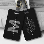 Monogramm für den Schwarz-weißen Anfangsnamen Gepäckanhänger<br><div class="desc">Erstellen Sie Ihren eigenen individuellen eleganten, modernen Schwarz-weißen Anfangsnamen Monogram Gepäcktag. Dieses schicke und stilvolle Gepäckanhänger ist ein perfektes Reisezubehör für den Weltreisenden oder für alle, die einen schweren Fall von Wanderlust haben. Mit einem einzigartigen Monogramm auf der Vorderseite mit einem feinen, erstklassigen und eleganten Schriftnamen bringt es eine personalisierte...</div>