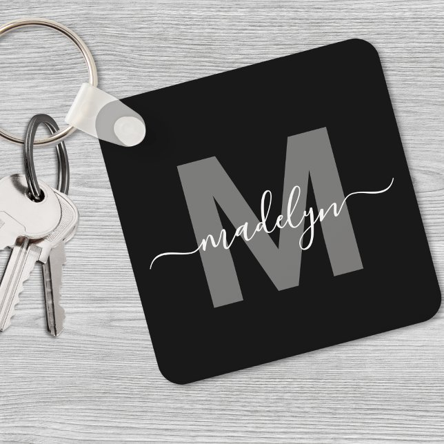 Monogramm für den Schwarz-weißen Namen Schlüsselanhänger (Black White Name Monogram keychain)