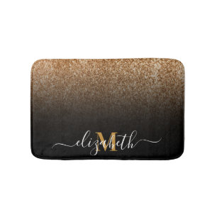 Monogramm für den schwarzen und goldenen Glitzer Badematte