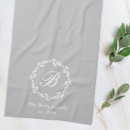Monogramm für den Winterkranz-Familiennamen grau Geschirrtuch